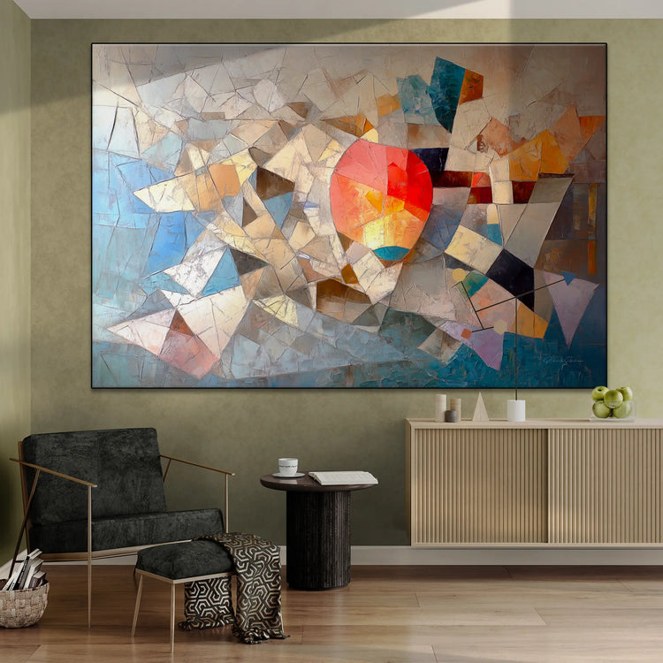 Geometry Collection | Unseen Connections | Geometric Abstract Art with Vibrant Colour Play by Roderick Sebastiaan | BeautifulAbstractedPaintinginTrendyLivingRoomWithWallCabinet_3f079f37-d477-4f1d-b32d-f236606502be