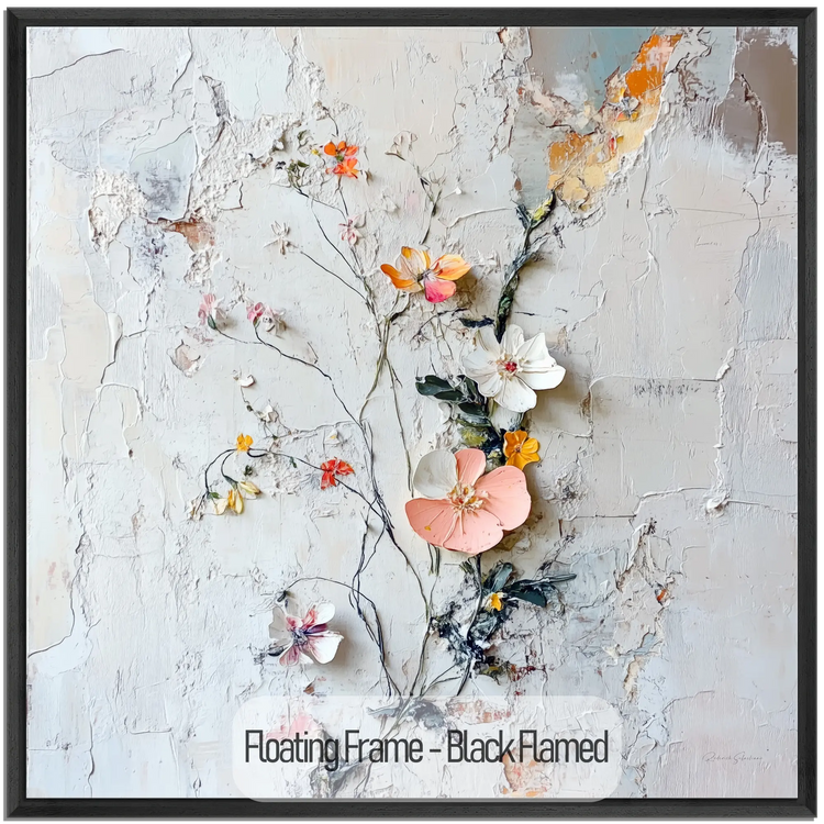 Botanical Collection | Rustic Blossoms | Unique Abstracted Textured Floral Art Print for Home & Office by Roderick Sebastiaan | Black-Flamed