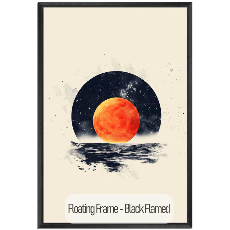 Minimalism Collection | Blood Moon Tide | Mystical Red Moon Seascape Art Print by Roderick Sebastiaan | Black-Flamed_ed51722a-018b-4c61-9008-9d2701dd80d4