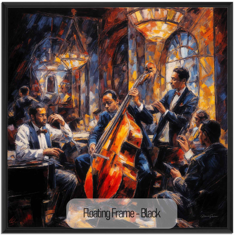 Music Collection | Jazz Quartet | Expressive Abstraction of Lively Jazz Scene on Art Cloth by Roderick Sebastiaan | Black_547c7b42-7024-4bf8-be8a-2c1b38d711af