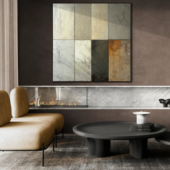 Abstract Collection | Golden Touch | Sophisticated Neutral-Toned Art Print for Stylish Spaces by Roderick Sebastiaan | GoldenTouchbright-modern-living-room-with-gas-fireplace-1x1-1-Panel