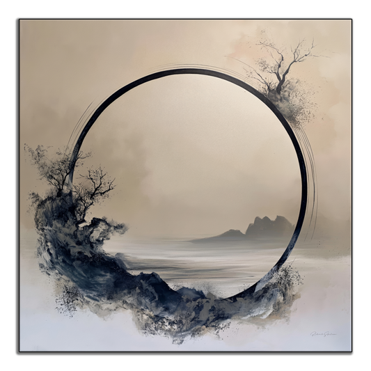 Monochrome Oasis | Tranquil Minimalist Zen Circle in Grayscale Art Print