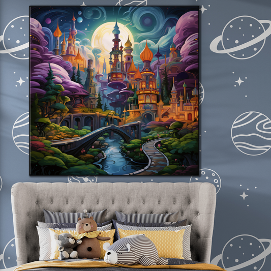 Moonlit Magic Kingdom | Enchanted Castle Canvas for Children’s Room