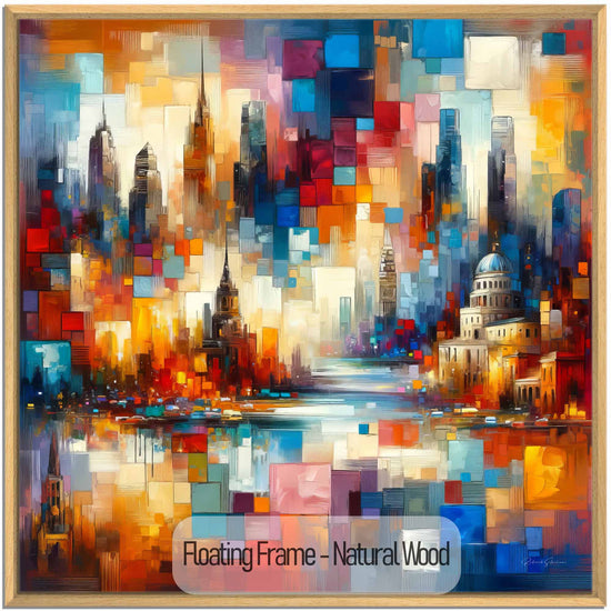 Geography Collection | Journey Around the World | Colourful Urban Mosaic on Art Cloth and Frame by Roderick Sebastiaan | NaturalWood_17686946-965d-4cf7-b2c5-30d458e627d4