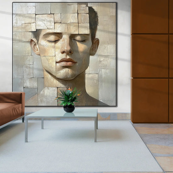 Male Collection | Peaceful Fragments | Contemporary Portrait Art with a Fragmented Aesthetic by Roderick Sebastiaan | PeacefulFragmentshotel-lobby-with-ceramic-feature-wall-1x1-1-Panel