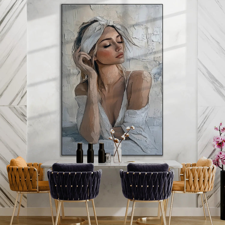 Feminine Collection | Refined Serenity | Elegant Female Portrait Art Print for Tranquil Spaces by Roderick Sebastiaan | RefinedSerenitystylish-dining-room-2x3-1-Panel