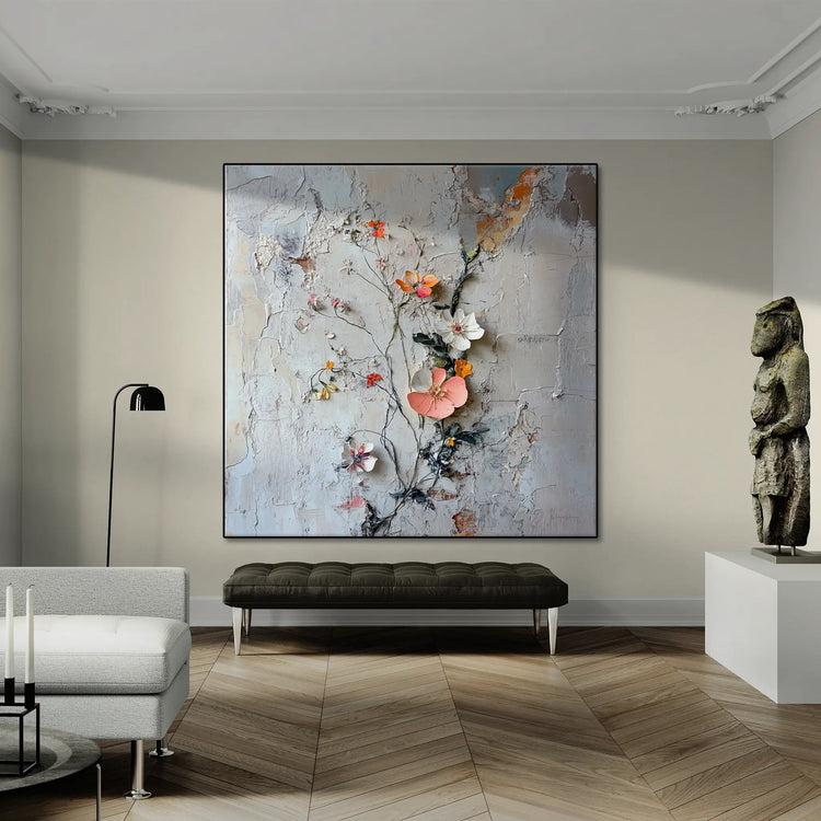 Botanical Collection | Rustic Blossoms | Unique Abstracted Textured Floral Art Print for Home & Office by Roderick Sebastiaan | RusticBlossomselegant-living-room-with-unique-sculpture