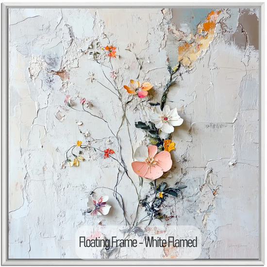 Botanical Collection | Rustic Blossoms | Unique Abstracted Textured Floral Art Print for Home & Office by Roderick Sebastiaan | White-Flamed