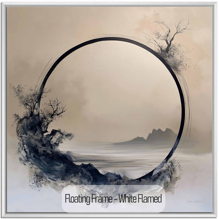 Minimalism Collection | Monochrome Oasis | Tranquil Minimalist Zen Circle in Grayscale Art Print by Roderick Sebastiaan | White-Flamed_592a8448-5727-4291-92a2-69ed9672c337