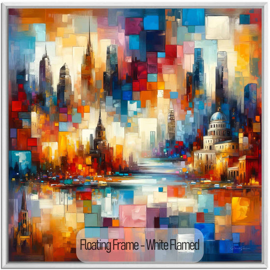 Geography Collection | Journey Around the World | Colourful Urban Mosaic on Art Cloth and Frame by Roderick Sebastiaan | White-Flamed_89b2c6bf-40d1-4694-9c92-07842af6ca74