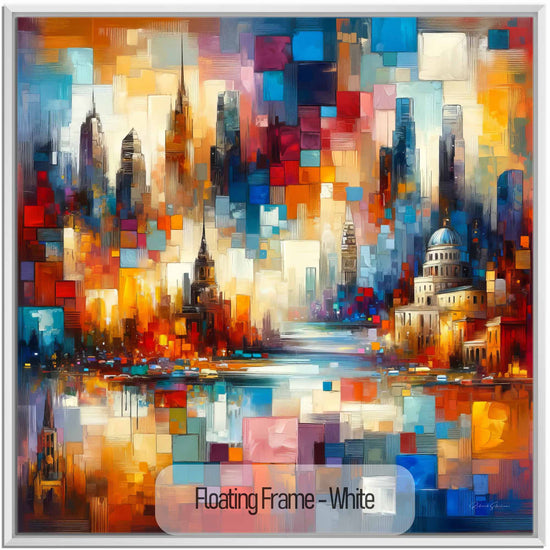 Geography Collection | Journey Around the World | Colourful Urban Mosaic on Art Cloth and Frame by Roderick Sebastiaan | White_239d1a46-b0fa-41fb-a954-75d1dd55a3ca