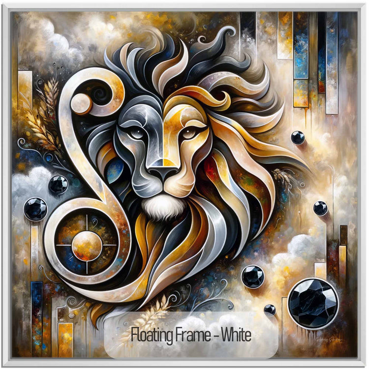 Zodiac Collection | Zodiac Sign Leo with Onyx Birthstone in Modern Art Frame by Roderick Sebastiaan | White_4477f515-c0a0-47dd-93e0-528faa611c7f