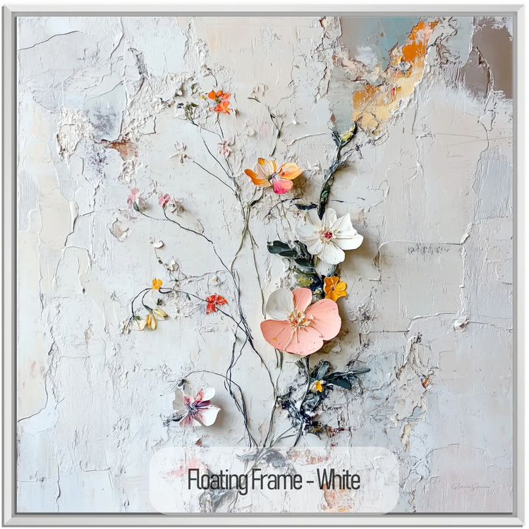 Botanical Collection | Rustic Blossoms | Unique Abstracted Textured Floral Art Print for Home & Office by Roderick Sebastiaan | White