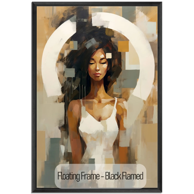 Feminine Collection | Fragmented Serenity | Abstract Realistic Female Portrait on Art Cloth by Roderick Sebastiaan | WoodenFloaterFrame-Black-Flamed_41b30da2-716a-455a-be14-da0ecde959f9