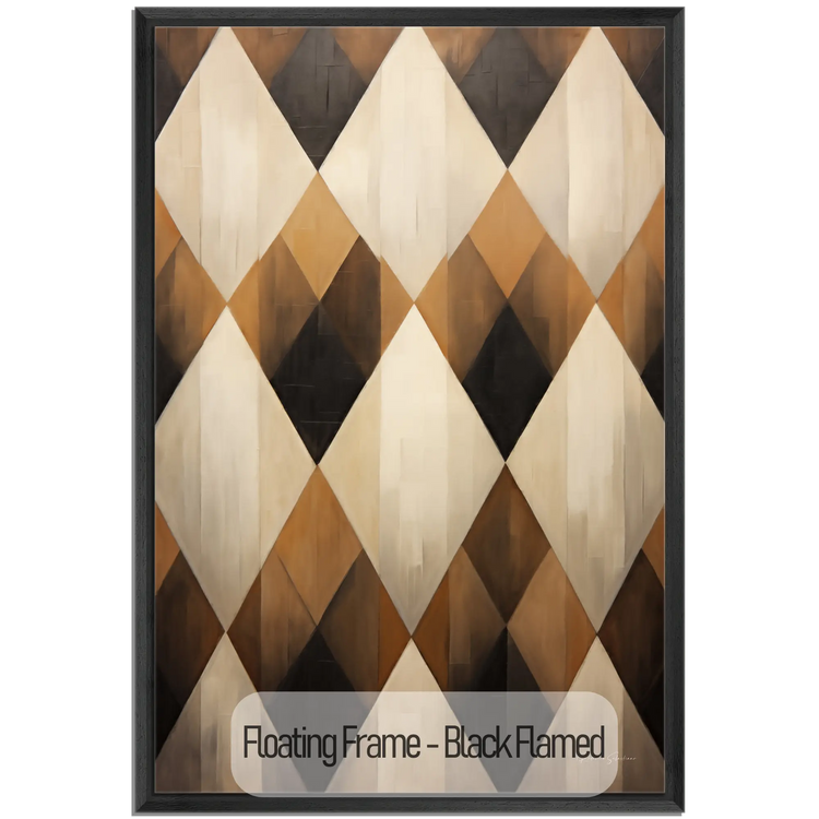 Geometry Collection | Espresso Diamond | Harmonic Pattern of Restful Earthen Tones by Roderick Sebastiaan | WoodenFloaterFrame-Black-Flamed_4927251c-77e4-4e81-8af0-034f24eb3382