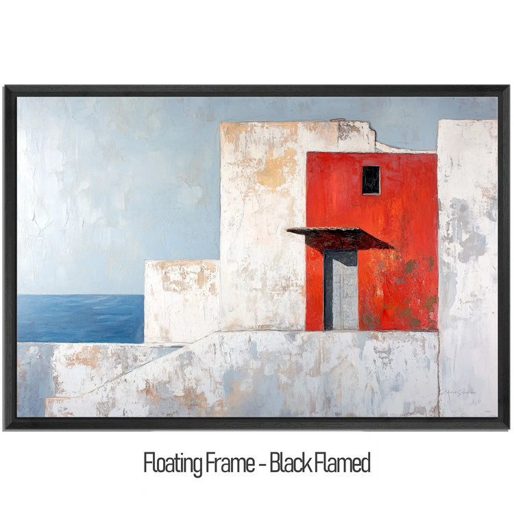 Minimalism Collection | The Red Wall | Mediterranean-Inspired Minimalist Architecture Art by Roderick Sebastiaan | WoodenFloaterFrame-Black-Flamed_5d5533cc-5ea9-4ecf-8b9a-52f3c6c98cf4