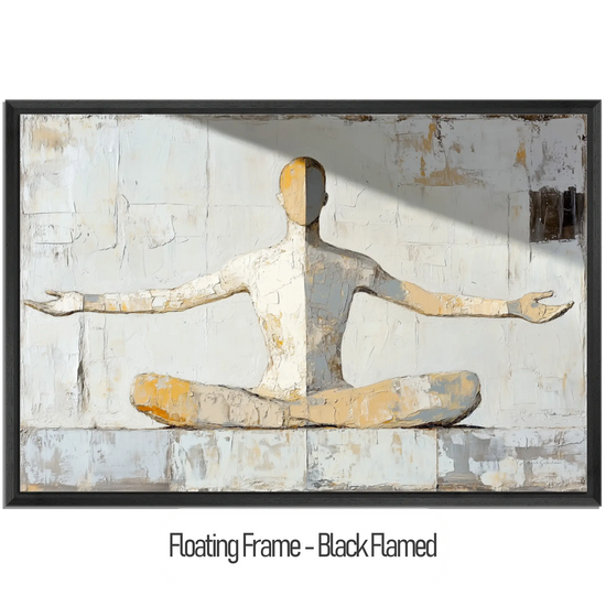 Male Collection | Inner Flow | Minimalist Meditation Figure in Earthy Neutrals by Roderick Sebastiaan | WoodenFloaterFrame-Black-Flamed_5f90b478-4302-41bf-9c36-fa8b1a1dfb38