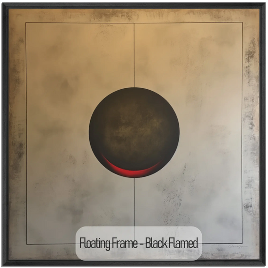 Minimalism Collection | Eclipse of Solitude | Minimalist Sphere in Monochrome Shades by Roderick Sebastiaan | WoodenFloaterFrame-Black-Flamed_93fd2e09-1461-4ae0-8618-53e931eefdb1