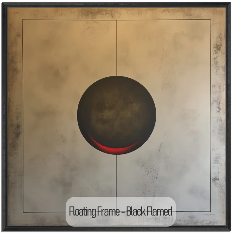 Minimalism Collection | Eclipse of Solitude | Minimalist Sphere in Monochrome Shades by Roderick Sebastiaan | WoodenFloaterFrame-Black-Flamed_93fd2e09-1461-4ae0-8618-53e931eefdb1