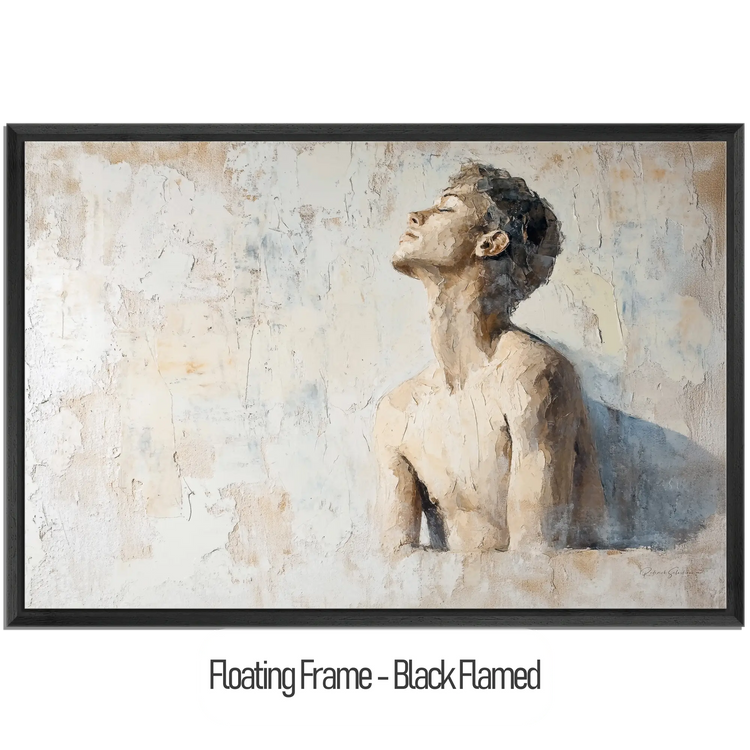 Male Collection | Subtle Liberation | Minimalist Textured Look Portrait of Introspection by Roderick Sebastiaan | WoodenFloaterFrame-Black-Flamed_b2bc4716-757c-43aa-8c90-da45517c6ceb