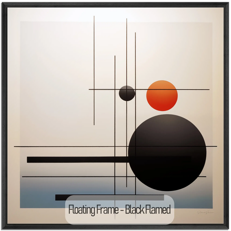 Minimalism Collection | Conjunction of the Spheres | Modern Minimalist Art for Elegant Decor by Roderick Sebastiaan | WoodenFloaterFrame-Black-Flamed_b4a19348-fb4d-4f28-b9bf-8121bbd00f2a