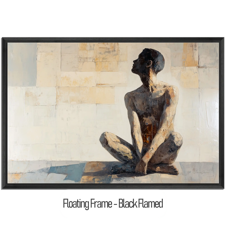 Male Collection | Shadows of the Mind | Thoughtful Figurative Art in Earthy Tones by Roderick Sebastiaan | WoodenFloaterFrame-Black-Flamed_b7a431ec-72f9-48ec-bd71-c1a943395380