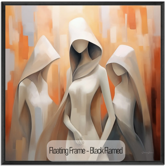 Feminine Collection | Cloaked in Mystery | Warm Toned Ambient Abstract of Mysterious Cloaked Figures by Roderick Sebastiaan | WoodenFloaterFrame-Black-Flamed_b821a12e-fd06-4518-a38e-572e129da183