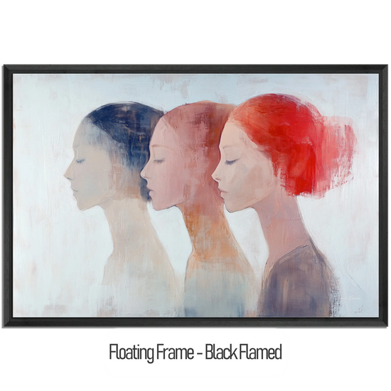 Feminine Collection | "Shifting Identities | Subtle Portrait Trio in Soft Tones and Red Accent" by Roderick Sebastiaan | WoodenFloaterFrame-Black-Flamed_bacea5f4-c040-4343-bf17-cec0c05866bc