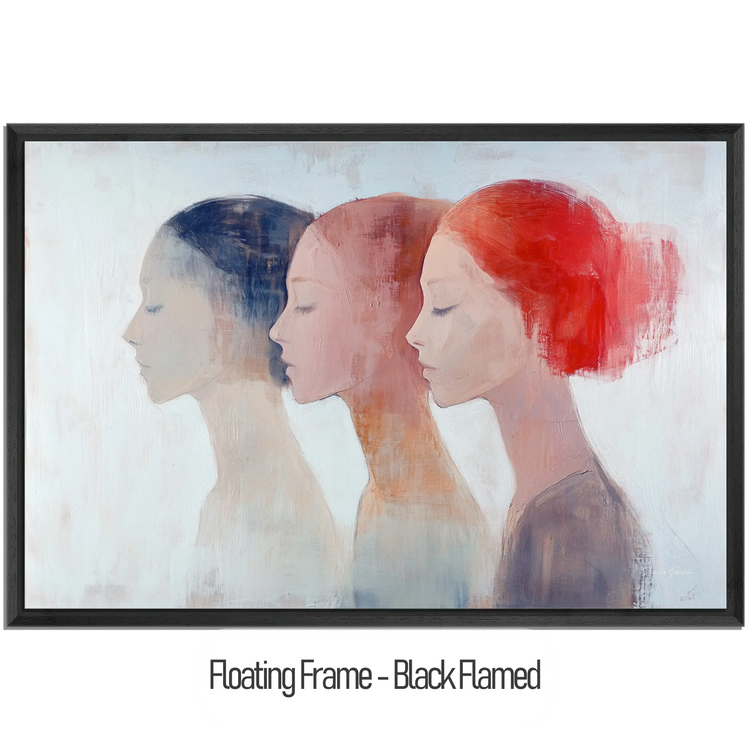 Feminine Collection | "Shifting Identities | Subtle Portrait Trio in Soft Tones and Red Accent" by Roderick Sebastiaan | WoodenFloaterFrame-Black-Flamed_bacea5f4-c040-4343-bf17-cec0c05866bc