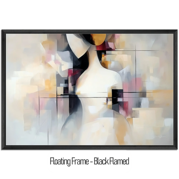 Surrealism Collection | Unspoken Dialogues | Abstract Cubist Female Silhouette with Soft Contrasts by Roderick Sebastiaan | WoodenFloaterFrame-Black-Flamed_cbe9fa2a-68c6-45f8-978d-7a3bcd2ff2ef