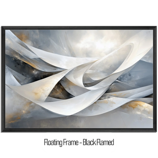 Abstract Collection | Shimmering Tide | Abstract Minimalist Flow with Metallic Accents by Roderick Sebastiaan | WoodenFloaterFrame-Black-Flamed_de6597fa-e3b1-4a45-b40f-c57dfa35f5ee