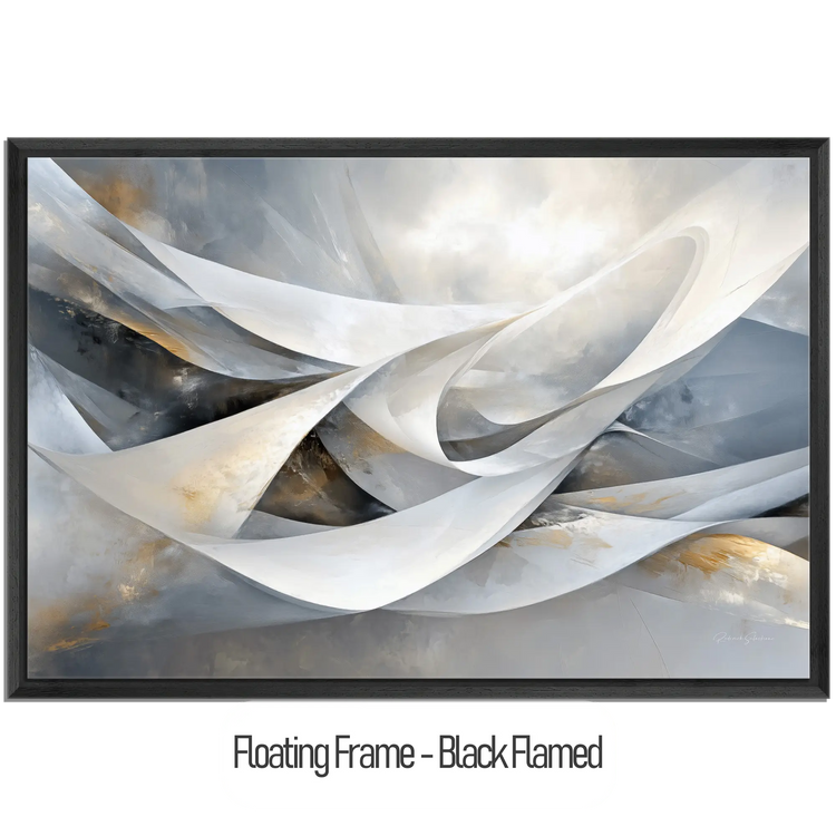 Abstract Collection | Shimmering Tide | Abstract Minimalist Flow with Metallic Accents by Roderick Sebastiaan | WoodenFloaterFrame-Black-Flamed_de6597fa-e3b1-4a45-b40f-c57dfa35f5ee