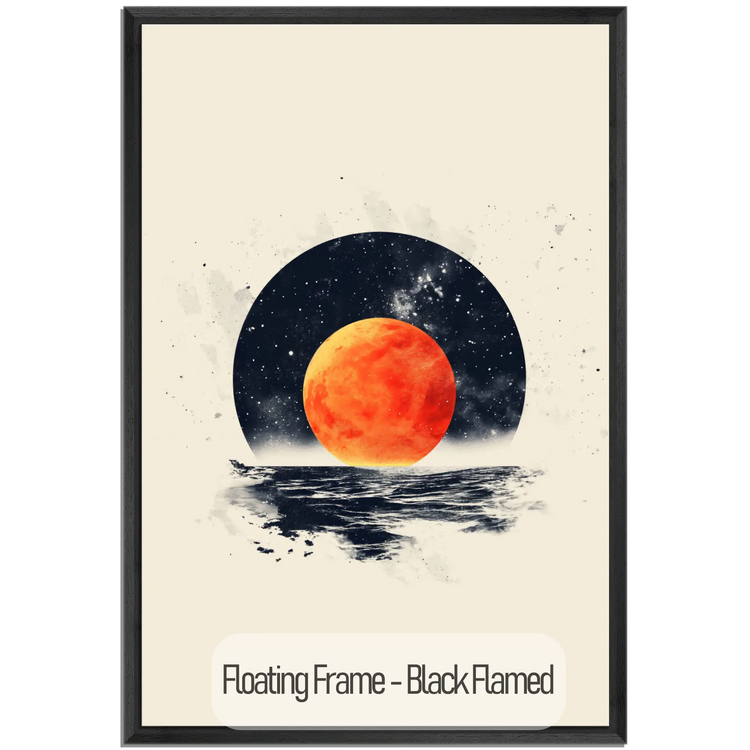 Minimalism Collection | Blood Moon Tide | Mystical Red Moon Seascape Art Print by Roderick Sebastiaan | WoodenFloaterFrame-Black-Flamed_f3c375d7-3df3-442a-9c95-b91fd2ad3f4b