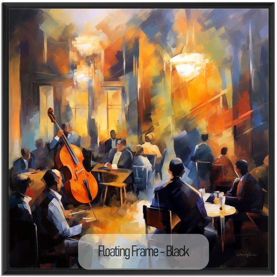 Music Collection | Echoes of Bourbon Street | Vibrant New Orleans Jazz Club Art Print by Roderick Sebastiaan | WoodenFloaterFrame-Black_20bc1b5f-1fe2-454b-a7de-e96d64f0d062