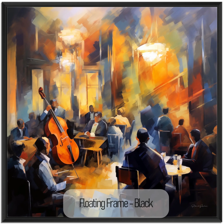 Music Collection | Echoes of Bourbon Street | Vibrant New Orleans Jazz Club Art Print by Roderick Sebastiaan | WoodenFloaterFrame-Black_20bc1b5f-1fe2-454b-a7de-e96d64f0d062