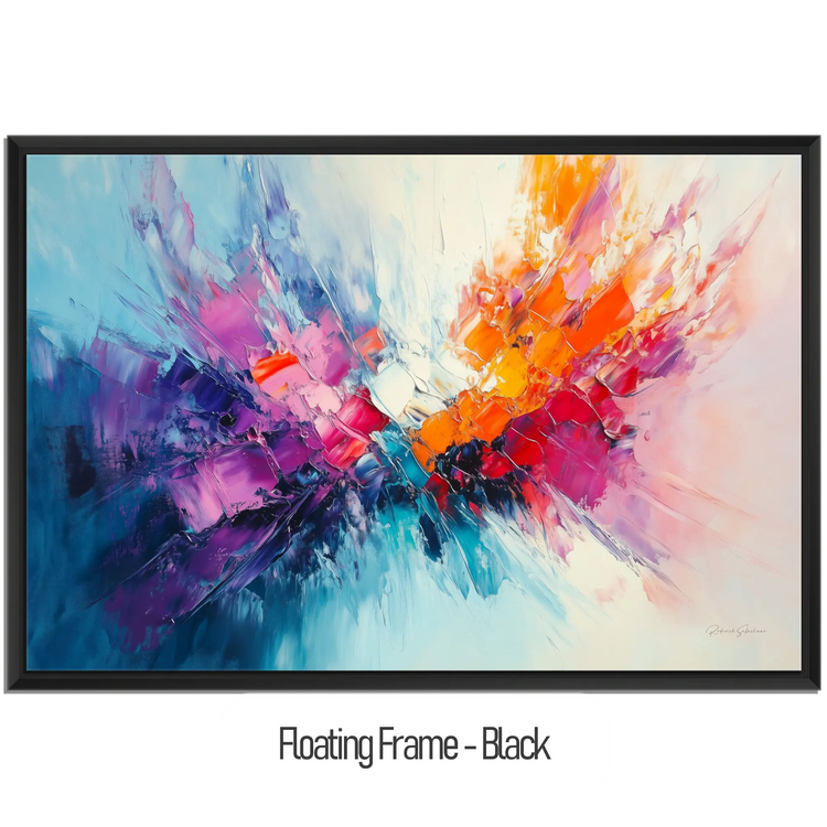 Abstract Collection | Fires of Renewal | Dynamic Abstract Burst in Vivid Hues of Orange and Purple by Roderick Sebastiaan | WoodenFloaterFrame-Black_31f59f3e-194e-4283-84be-cce4f88eb87f