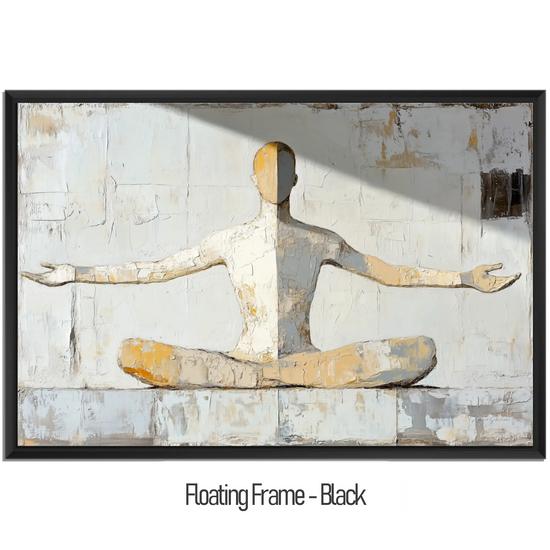 Male Collection | Inner Flow | Minimalist Meditation Figure in Earthy Neutrals by Roderick Sebastiaan | WoodenFloaterFrame-Black_5c1f4855-e038-4147-b430-0ab6e1aaed03