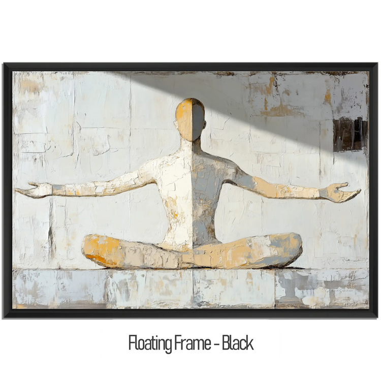 Male Collection | Inner Flow | Minimalist Meditation Figure in Earthy Neutrals by Roderick Sebastiaan | WoodenFloaterFrame-Black_5c1f4855-e038-4147-b430-0ab6e1aaed03