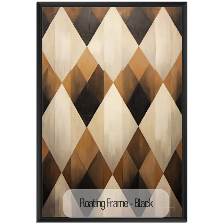 Geometry Collection | Espresso Diamond | Harmonic Pattern of Restful Earthen Tones by Roderick Sebastiaan | WoodenFloaterFrame-Black_5e5ce673-d7c4-4462-88a2-e022e65628c0