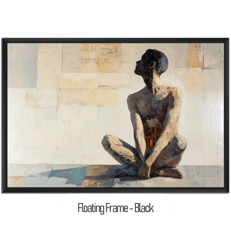 Male Collection | Shadows of the Mind | Thoughtful Figurative Art in Earthy Tones by Roderick Sebastiaan | WoodenFloaterFrame-Black_5e7ee9bd-a307-4c94-82dd-8fdde5d78fbd