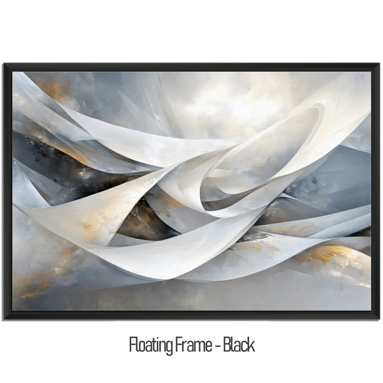 Abstract Collection | Shimmering Tide | Abstract Minimalist Flow with Metallic Accents by Roderick Sebastiaan | WoodenFloaterFrame-Black_69ccbde3-7847-4b2d-a0be-2b7cbdacd9fe