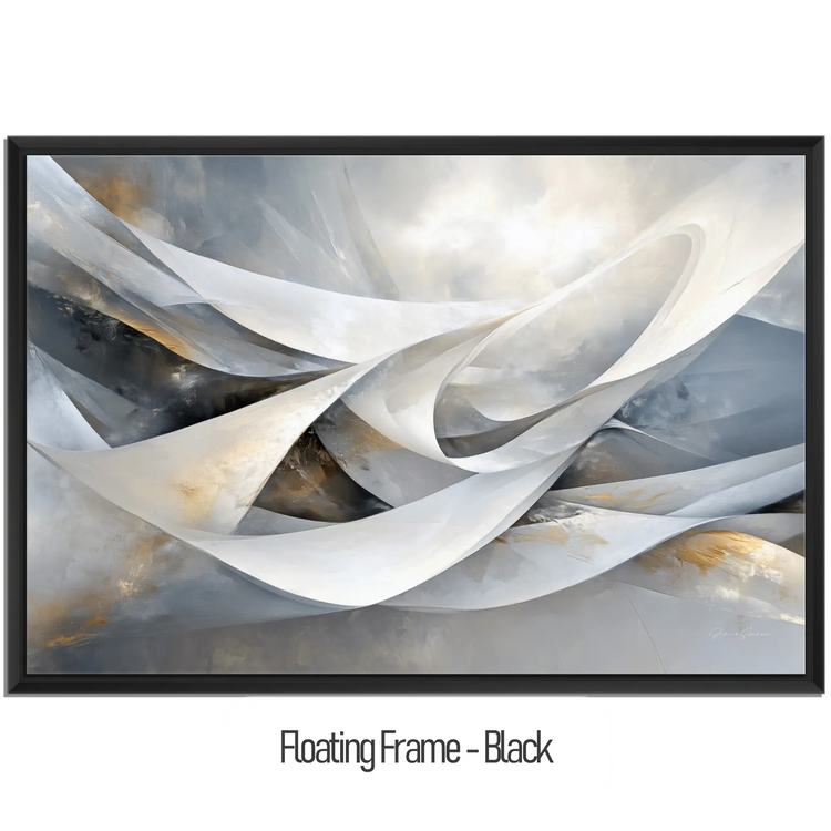 Abstract Collection | Shimmering Tide | Abstract Minimalist Flow with Metallic Accents by Roderick Sebastiaan | WoodenFloaterFrame-Black_69ccbde3-7847-4b2d-a0be-2b7cbdacd9fe