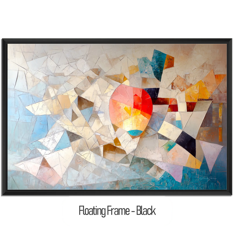 Geometry Collection | Unseen Connections | Geometric Abstract Art with Vibrant Colour Play by Roderick Sebastiaan | WoodenFloaterFrame-Black_7fd76cb5-7c5a-46ef-a738-8fe8b41b6f31