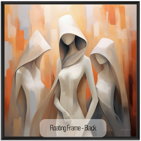 Feminine Collection | Cloaked in Mystery | Warm Toned Ambient Abstract of Mysterious Cloaked Figures by Roderick Sebastiaan | WoodenFloaterFrame-Black_8f39d87e-3b9e-4069-99f8-9a8348a74e90