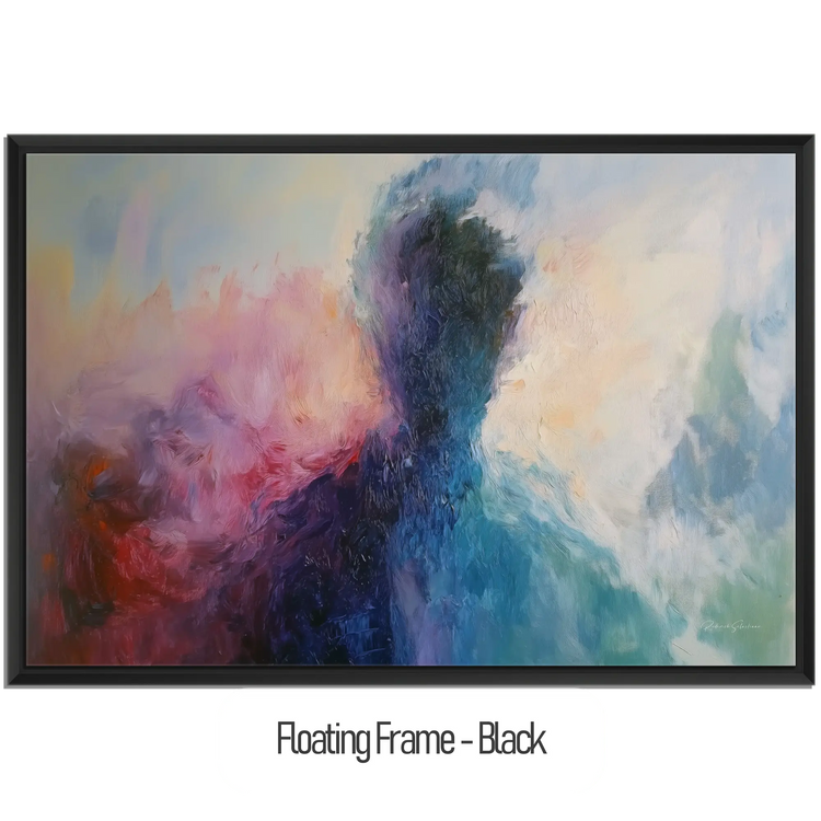 Abstract Collection | Fading Memories | Abstract Silhouette with Vibrant Blues and Pinks by Roderick Sebastiaan | WoodenFloaterFrame-Black_a7a2c707-2448-4126-af38-4892cf39c387