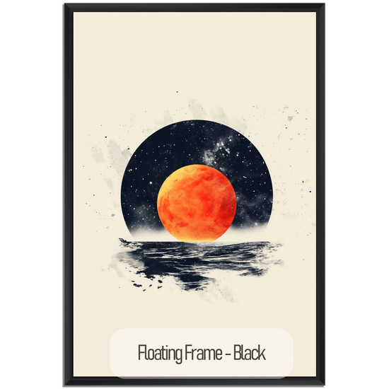 Minimalism Collection | Blood Moon Tide | Mystical Red Moon Seascape Art Print by Roderick Sebastiaan | WoodenFloaterFrame-Black_ae719a76-92cb-48f9-9dda-ceadcdef3894