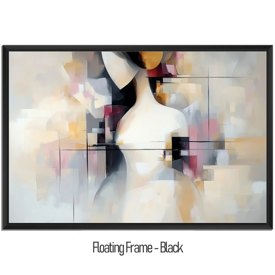 Surrealism Collection | Unspoken Dialogues | Abstract Cubist Female Silhouette with Soft Contrasts by Roderick Sebastiaan | WoodenFloaterFrame-Black_b3fdad86-e4e9-4f07-80da-40871b115e8f