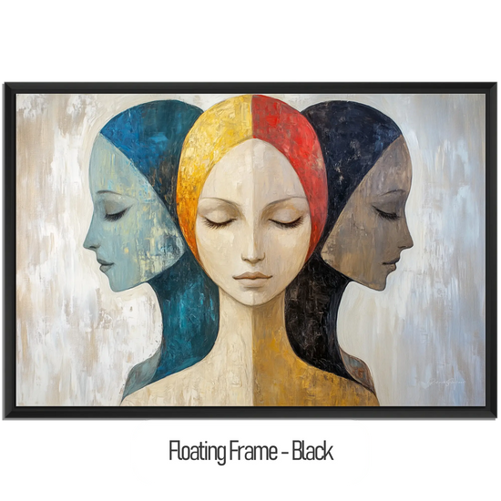 Feminine Collection | Silent Reflections | Symbolic Abstract Trio with Earthy and Vibrant Hues by Roderick Sebastiaan | WoodenFloaterFrame-Black_c6c3ca9b-a9b9-48ae-97ae-7ab25c7cc663