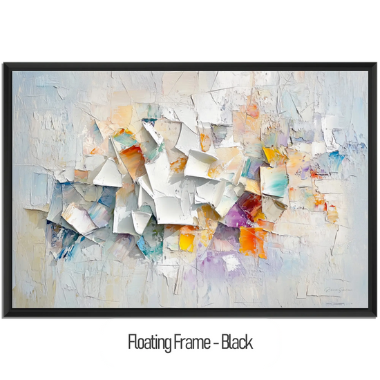 Abstract Collection | Fragments of Hope | Textured Look Abstract with Light Tones and Colourful Accents by Roderick Sebastiaan | WoodenFloaterFrame-Black_d92a6f1e-5bcf-4d90-9aae-b04f49f72e3e