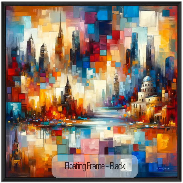 Journey Around the World | Colourful Urban Mosaic on Art Cloth and Frame